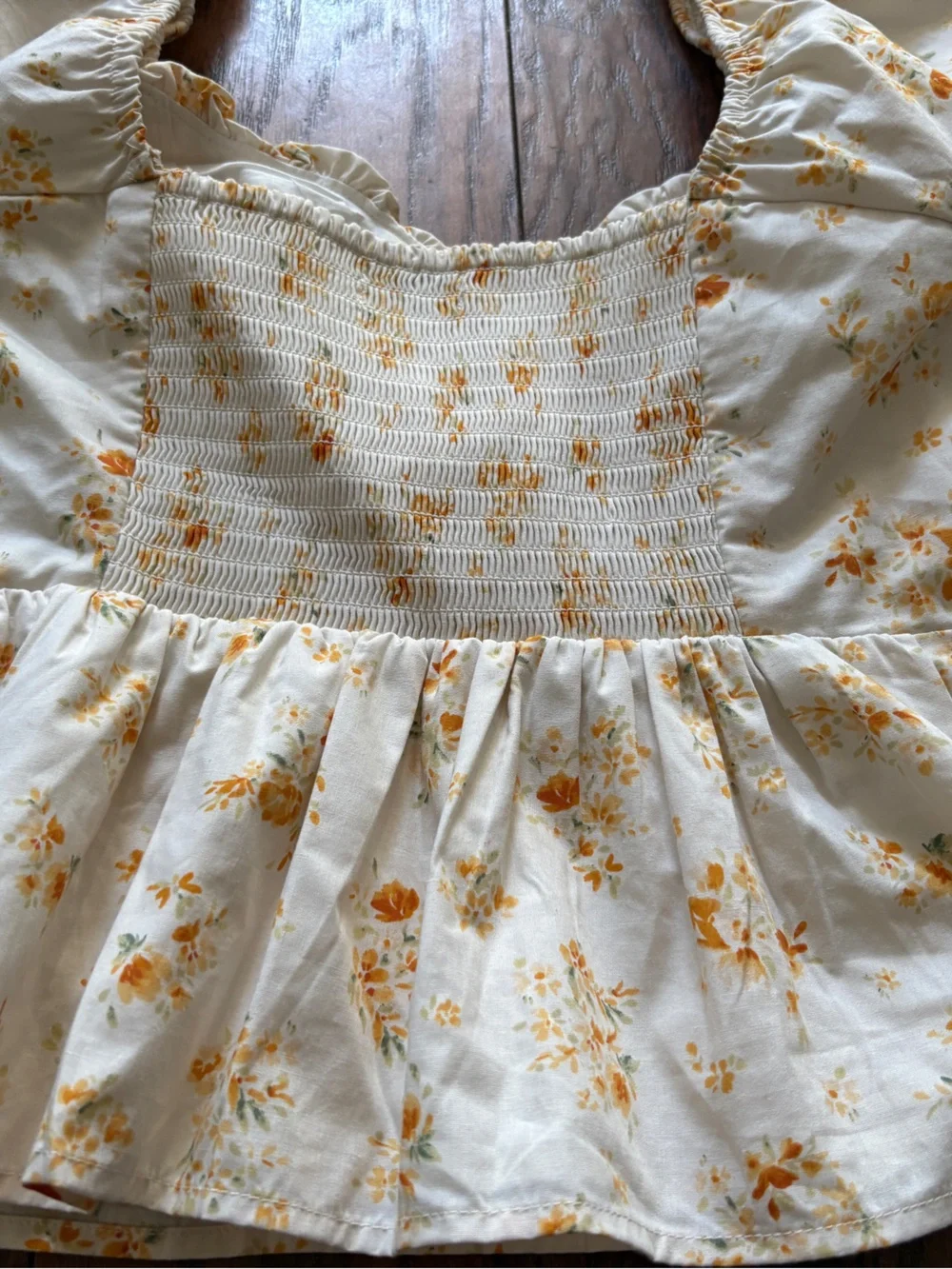 Abercrombie & Fitch Cream Floral Smocked Skirt with Yellow-Orange Flowers